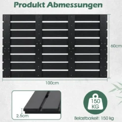 Bodenelement für Solardusche 100 x 60 x 2,5 cm + 60L Solardusche inkl. Abdeckung Schwarz Set