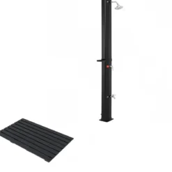 Bodenelement für Solardusche 100 x 60 x 2,5 cm + 60L Solardusche inkl. Abdeckung Schwarz Set