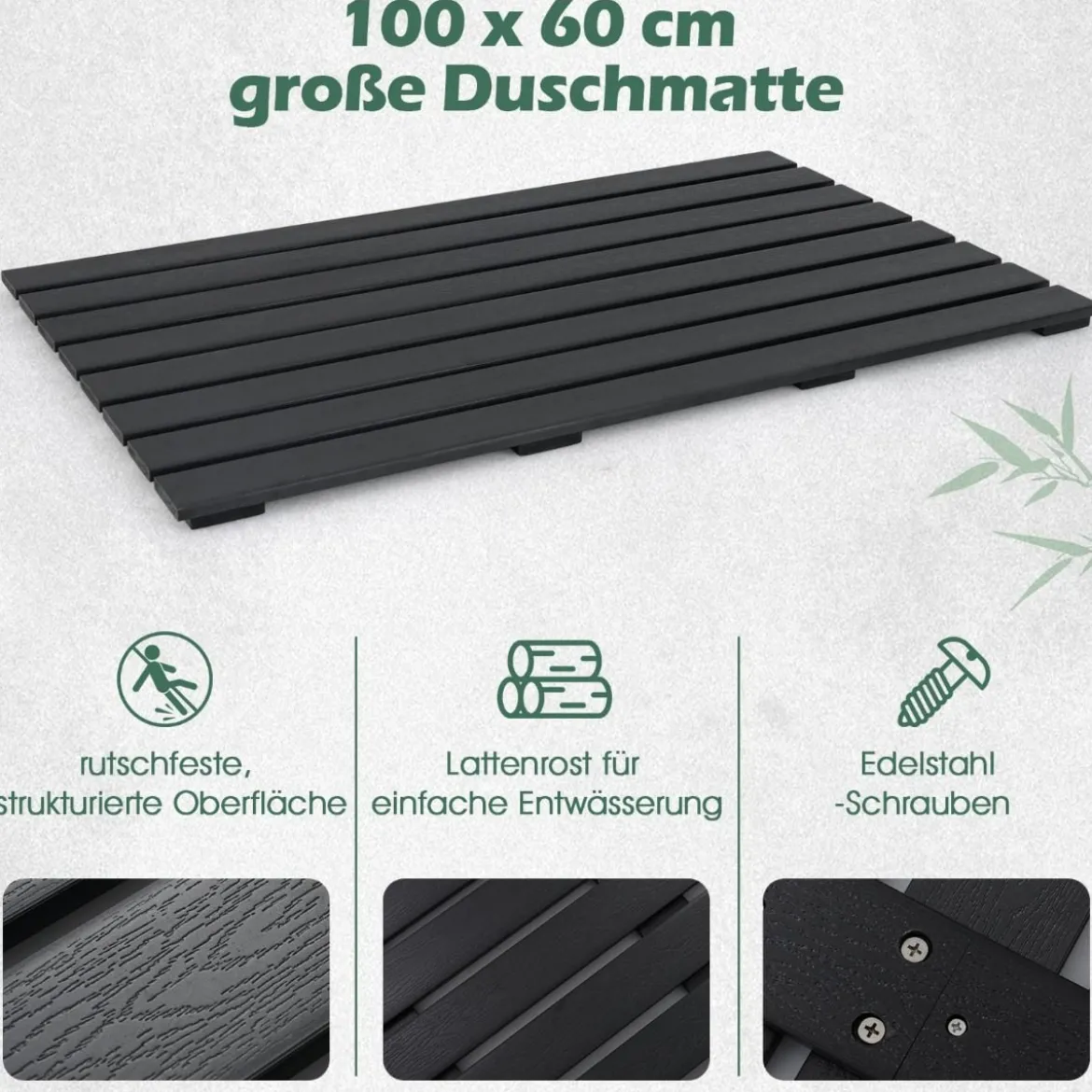 Bodenelement für Solardusche WPC Bodenplatte für Gartendusche 100 x 60 x 2,5 cm Schwarz