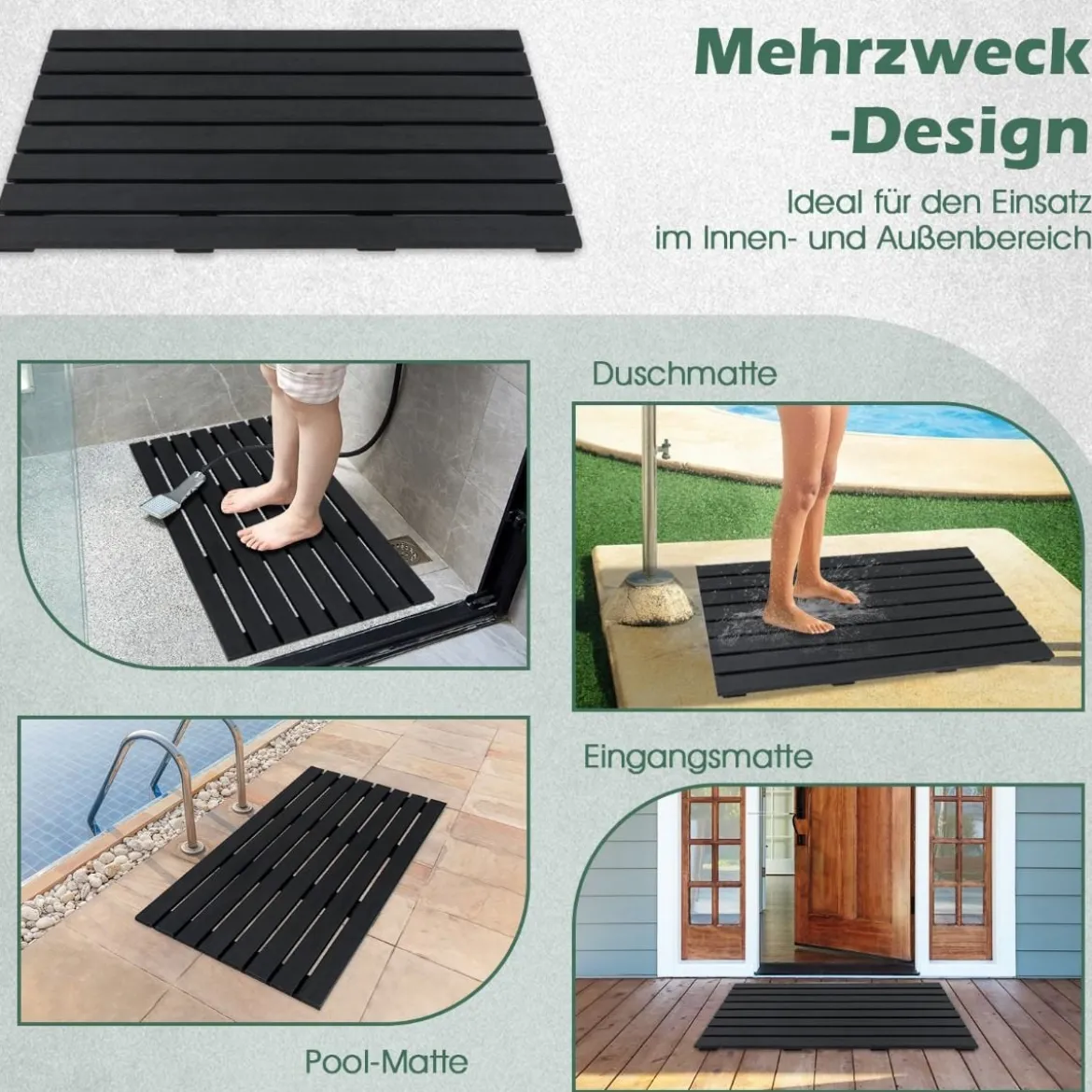 Bodenelement für Solardusche WPC Bodenplatte für Gartendusche 100 x 60 x 2,5 cm Schwarz