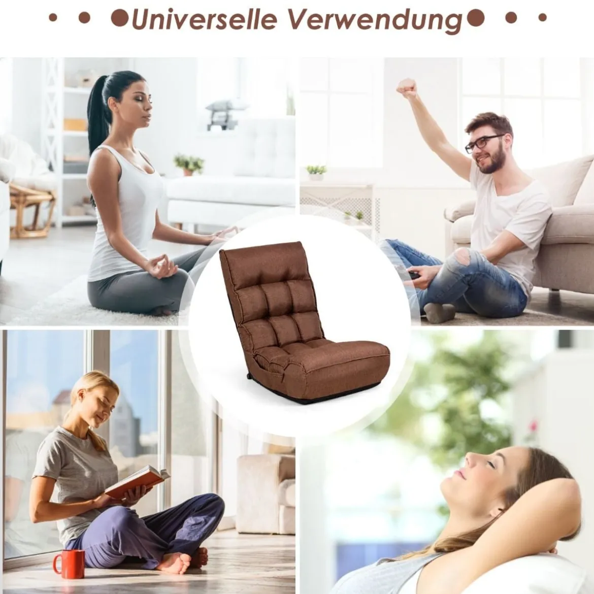 Boden-Klappstuhl 4-Fach Verstellbares Gaming-Bodensofa mitRückenlehne Kaffee