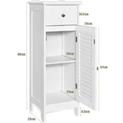 Bodenschrank Badezimmerschrank mit Schublade und Lamellentür 32 x 30 x 88 cm Weiß