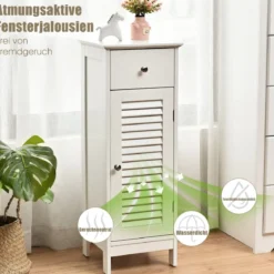 Bodenschrank Badezimmerschrank mit Schublade und Lamellentür 32 x 30 x 88 cm Weiß