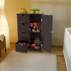 Bodenschrank für Badezimmer mit 4 Schubladen & 1 verstellbaren Regal Platzsparender Mehrzweckschrank Braun