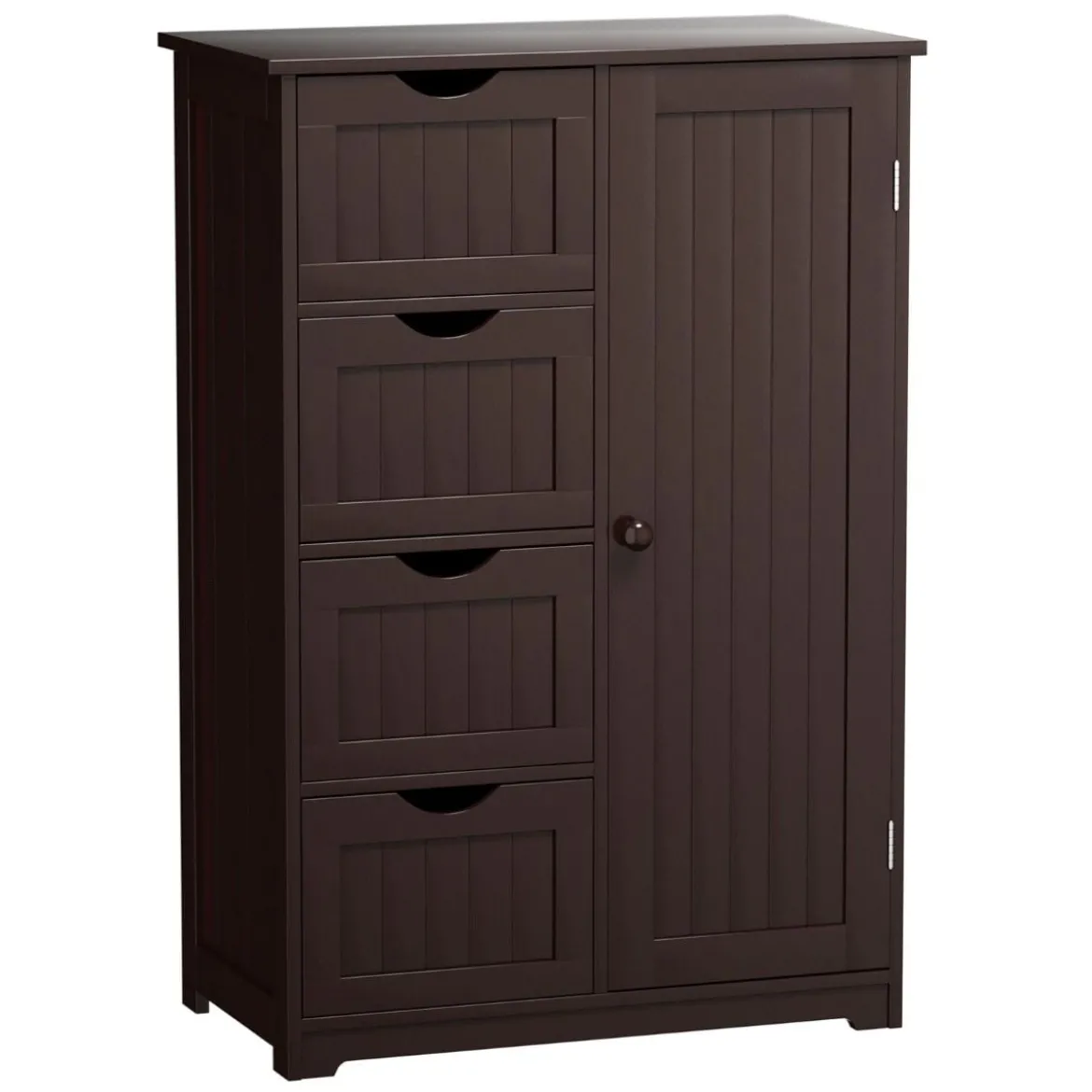 Bodenschrank für Badezimmer mit 4 Schubladen & 1 verstellbaren Regal Platzsparender Mehrzweckschrank Braun