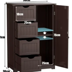 Bodenschrank für Badezimmer mit 4 Schubladen & 1 verstellbaren Regal Platzsparender Mehrzweckschrank Braun