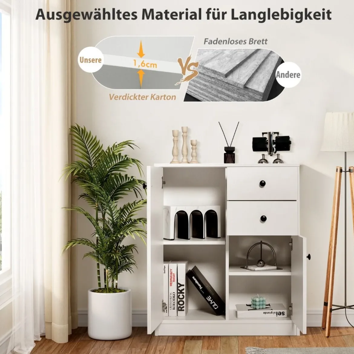 Bodenschrank Moderner Lagerschrank mit 2 Türen 72 x 34 x 85,5 cm Weiß