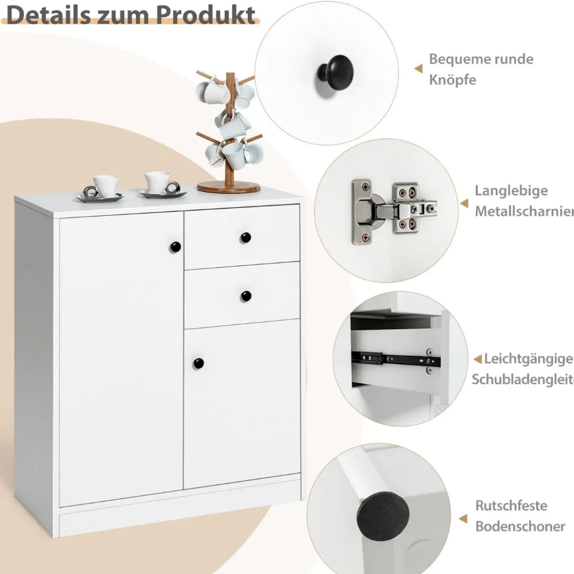 Bodenschrank Moderner Lagerschrank mit 2 Türen 72 x 34 x 85,5 cm Weiß