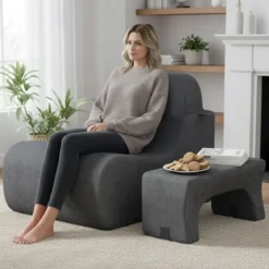 Bodensessel für Erwachsene Lazy Sofa mit abnehmbarem Kopfstütze waschbarer Eisveloursbezug Grau