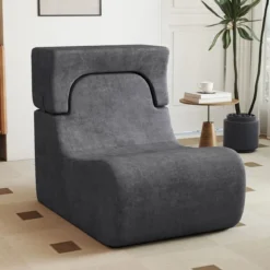 Bodensessel für Erwachsene Lazy Sofa mit abnehmbarem Kopfstütze waschbarer Eisveloursbezug Grau
