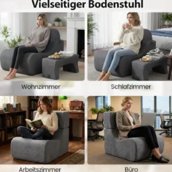 Bodensessel für Erwachsene Lazy Sofa mit abnehmbarem Kopfstütze waschbarer Eisveloursbezug Grau