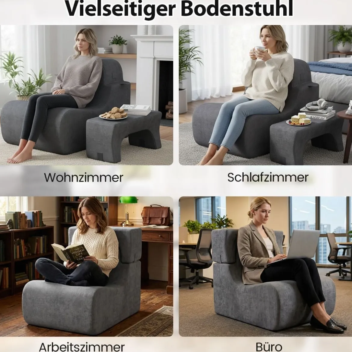 Bodensessel für Erwachsene Lazy Sofa mit abnehmbarem Kopfstütze waschbarer Eisveloursbezug Grau