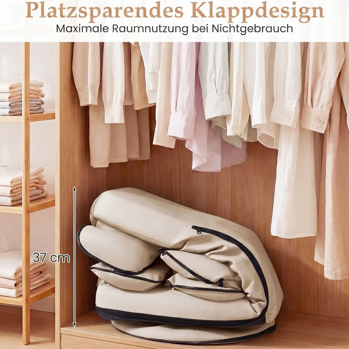 Bodensessel Klappbar mit 6-fach Verstellbarer Rückenlehne 55 x 55-117 x 20-76 cm Beige