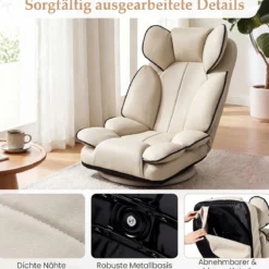 Bodensessel Klappbar mit 6-fach Verstellbarer Rückenlehne 55 x 55-117 x 20-76 cm Beige