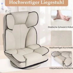 Bodensessel Klappbar mit 6-fach Verstellbarer Rückenlehne 55 x 55-117 x 20-76 cm Beige