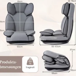 Bodensessel Klappbar mit 6-fach Verstellbarer Rückenlehne 55 x 55-117 x 20-76 cm Grau