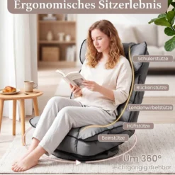 Bodensessel Klappbar mit 6-fach Verstellbarer Rückenlehne 55 x 55-117 x 20-76 cm Grau