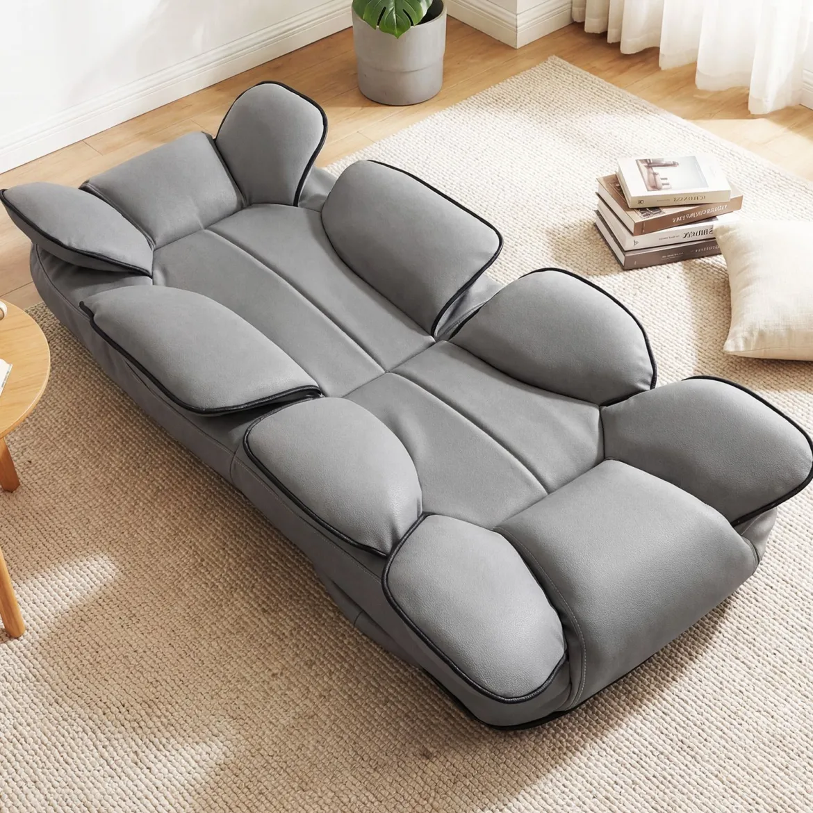 Bodensessel Klappbar mit 6-fach Verstellbarer Rückenlehne 55 x 55-117 x 20-76 cm Grau