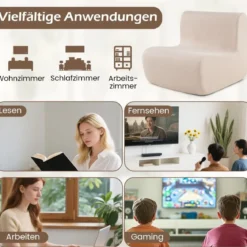 Bodensessel mit Rückenlehne & Weichem Samt & Ergonomischer Unterstützung Bodenstuhl Beige
