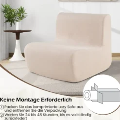 Bodensessel mit Rückenlehne & Weichem Samt & Ergonomischer Unterstützung Bodenstuhl Beige