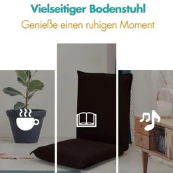 Bodensofa Bodensessel mit 6- stufig Verstellbarer Rückenlehne Meditationsstuhl Kaffee