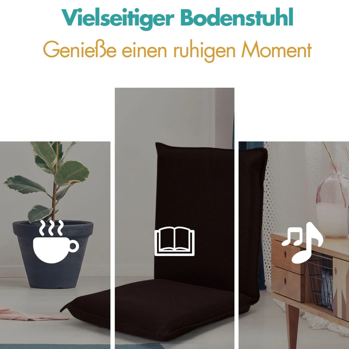 Bodensofa Bodensessel mit 6- stufig Verstellbarer Rückenlehne Meditationsstuhl Kaffee