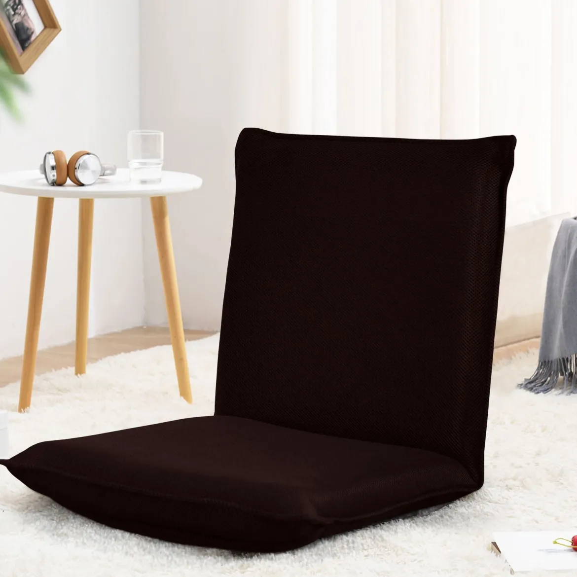 Bodensofa Bodensessel mit 6- stufig Verstellbarer Rückenlehne Meditationsstuhl Kaffee
