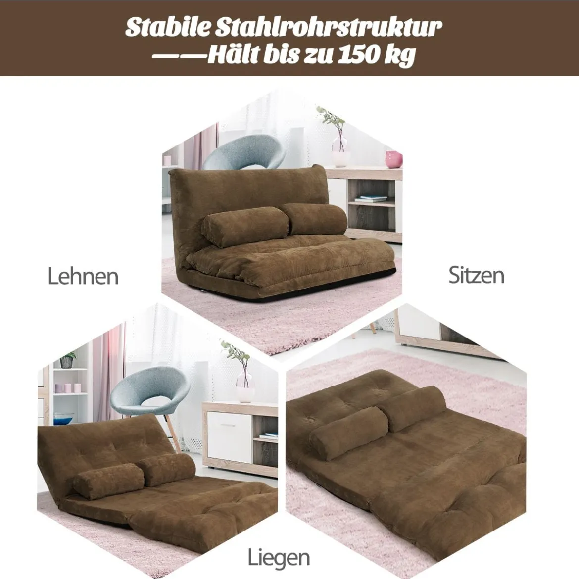 Bodensofa Bodenstuhl 6-stufig einstellbares Bodensessel 180 x 98 x 18 cm Kaffee