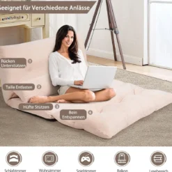 Bodensofa Bodenstuhl 6-Stufig Einstellbares Bodensessel mit 2 Kissen 180 x 98 x 18 cm Beige