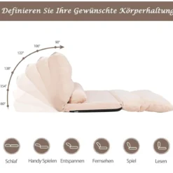 Bodensofa Bodenstuhl 6-Stufig Einstellbares Bodensessel mit 2 Kissen 180 x 98 x 18 cm Beige
