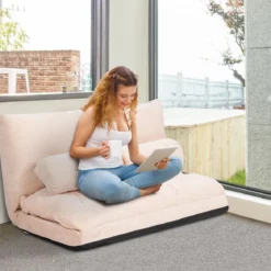 Bodensofa Bodenstuhl 6-Stufig Einstellbares Bodensessel mit 2 Kissen 180 x 98 x 18 cm Beige