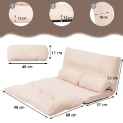 Bodensofa Bodenstuhl 6-Stufig Einstellbares Bodensessel mit 2 Kissen 180 x 98 x 18 cm Beige