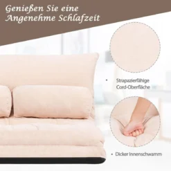 Bodensofa Bodenstuhl 6-Stufig Einstellbares Bodensessel mit 2 Kissen 180 x 98 x 18 cm Beige