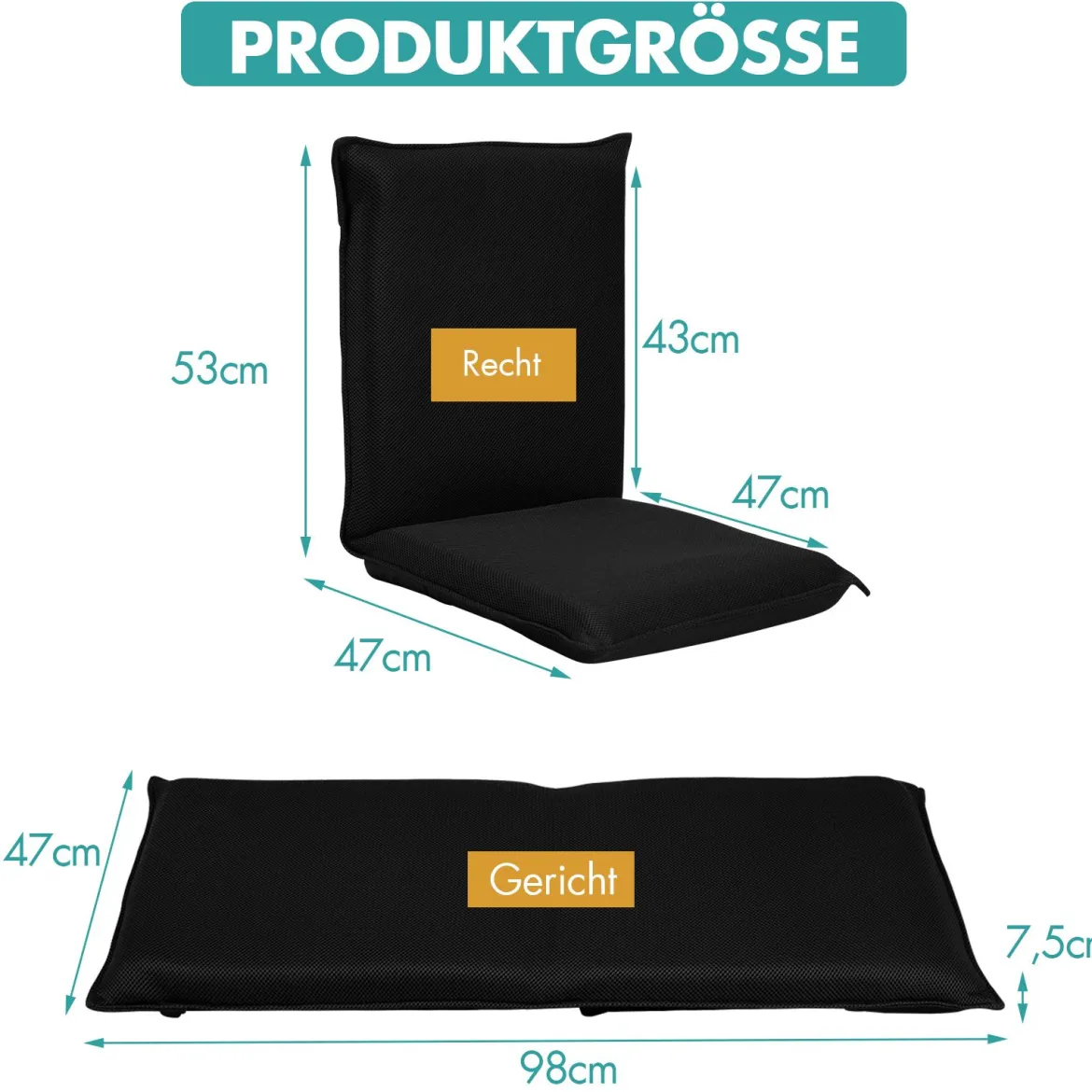 Bodensofa gepolsterter Bodenstuhl verstellbarer Gaming-Stuhl Lazy Sofa Fensterstuhl Schwarz