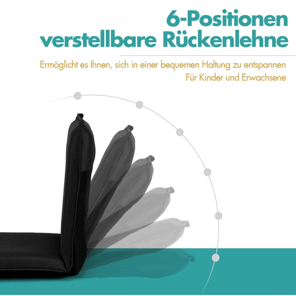 Bodensofa gepolsterter Bodenstuhl verstellbarer Gaming-Stuhl Lazy Sofa Fensterstuhl Schwarz