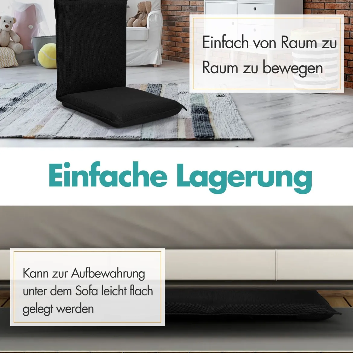Bodensofa gepolsterter Bodenstuhl verstellbarer Gaming-Stuhl Lazy Sofa Fensterstuhl Schwarz