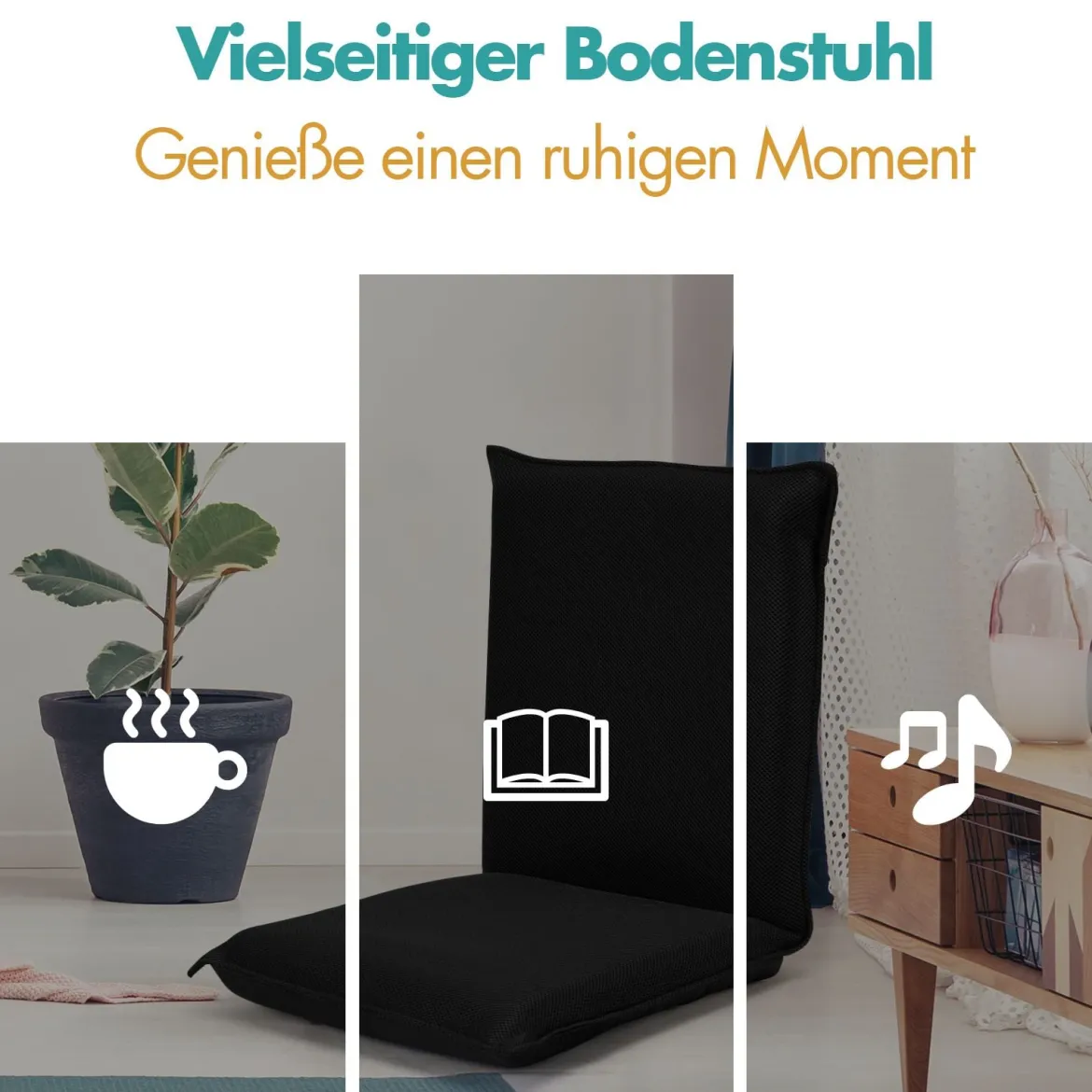 Bodensofa gepolsterter Bodenstuhl verstellbarer Gaming-Stuhl Lazy Sofa Fensterstuhl Schwarz