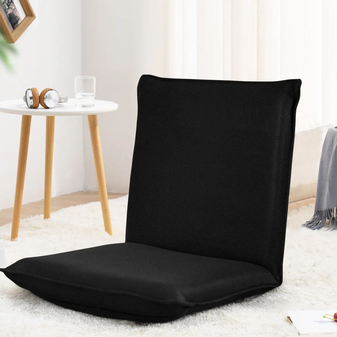 Bodensofa gepolsterter Bodenstuhl verstellbarer Gaming-Stuhl Lazy Sofa Fensterstuhl Schwarz