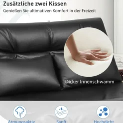 Bodensofa mit 2 Kissen Verstellbares Klappsofa aus Kunstleder Faltbar Schwarz