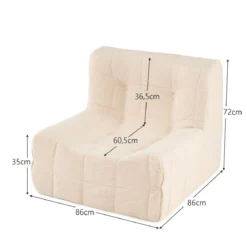 Bodensofa Sitzsack mit Einteiligem Schaumstoff & Teddyplüsch Bezug mit Zierknöpfen Braun/Weiß