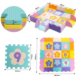 Bodenspielmatte mit abnehmbaren Blumenform- und Zahlenmustern Puzzlematte 50 Stück Bunt