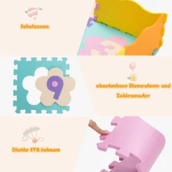Bodenspielmatte mit abnehmbaren Blumenform- und Zahlenmustern Puzzlematte 50 Stück Bunt