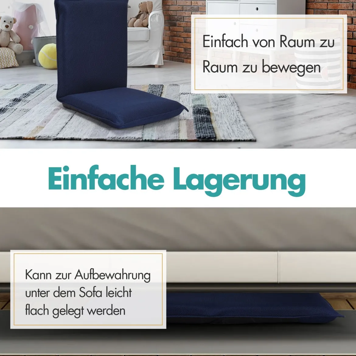 Bodenstuhl Bodensessel Bodensofa verstellbarer Gaming-Stuhl bequeme Rückenlehne Marineblau