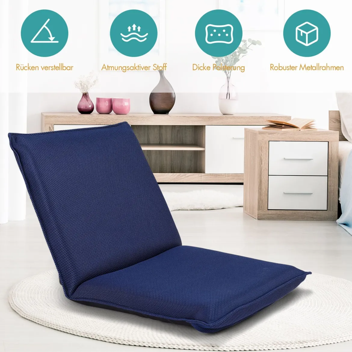 Bodenstuhl Bodensessel Bodensofa verstellbarer Gaming-Stuhl bequeme Rückenlehne Marineblau