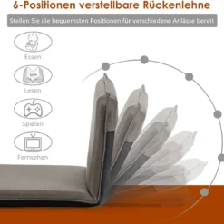 Bodenstuhl Bodensessel mit 6- stufig Verstellbarer Rückenlehne Game Sessel gepolstert Grau