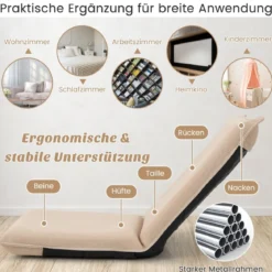 Bodenstuhl Bodensessel mit 6- stufig Verstellbarer Rückenlehne Game Sessel gepolstert Beige