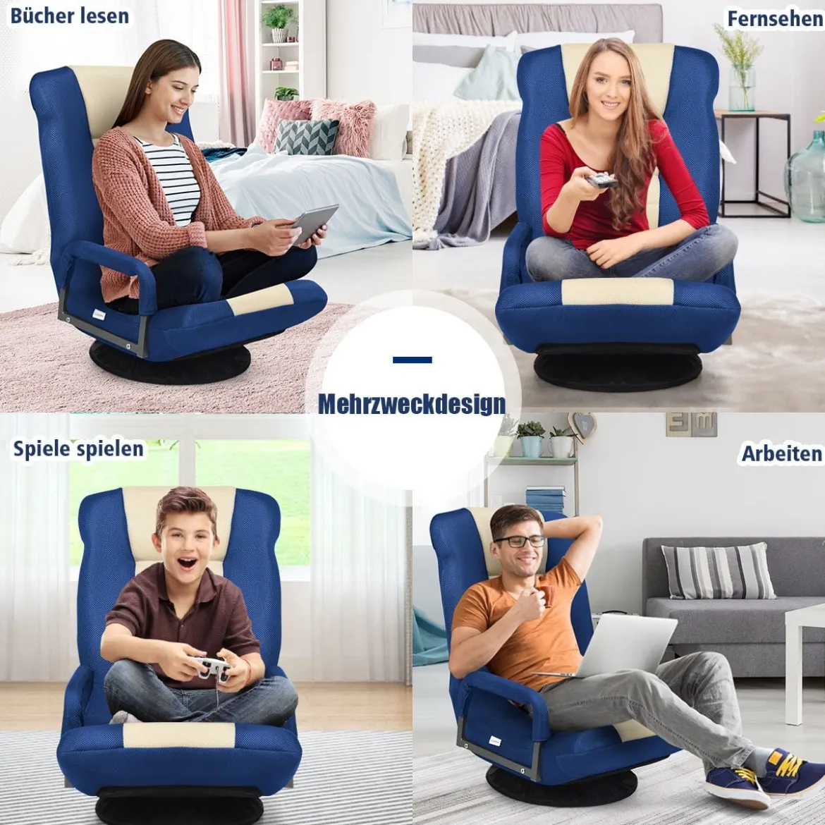 Bodenstuhl drehbar Bodensessel Relaxsessel Bodensofa Lazy Sofa Blau