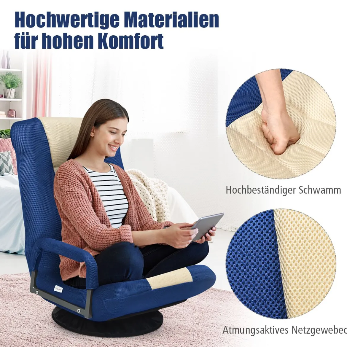 Bodenstuhl drehbar Bodensessel Relaxsessel Bodensofa Lazy Sofa Blau