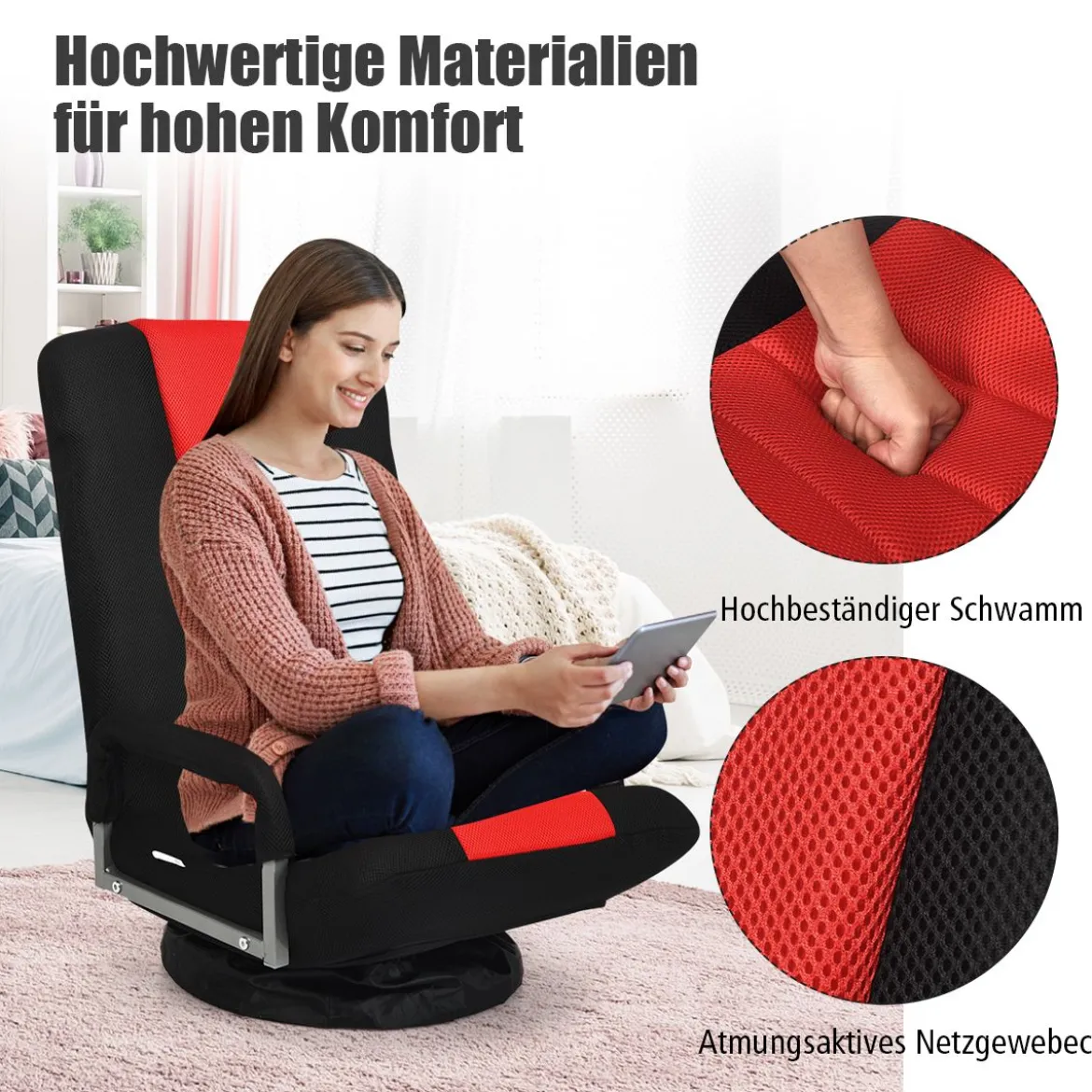 Bodenstuhl drehbar Bodensessel Relaxsessel Bodensofa Lazy Sofa Rot