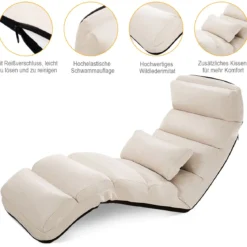Bodenstuhl 5-fach einstellbarer Wildleder-Polsterstuhl 175 x 55 x 20 cm Beige